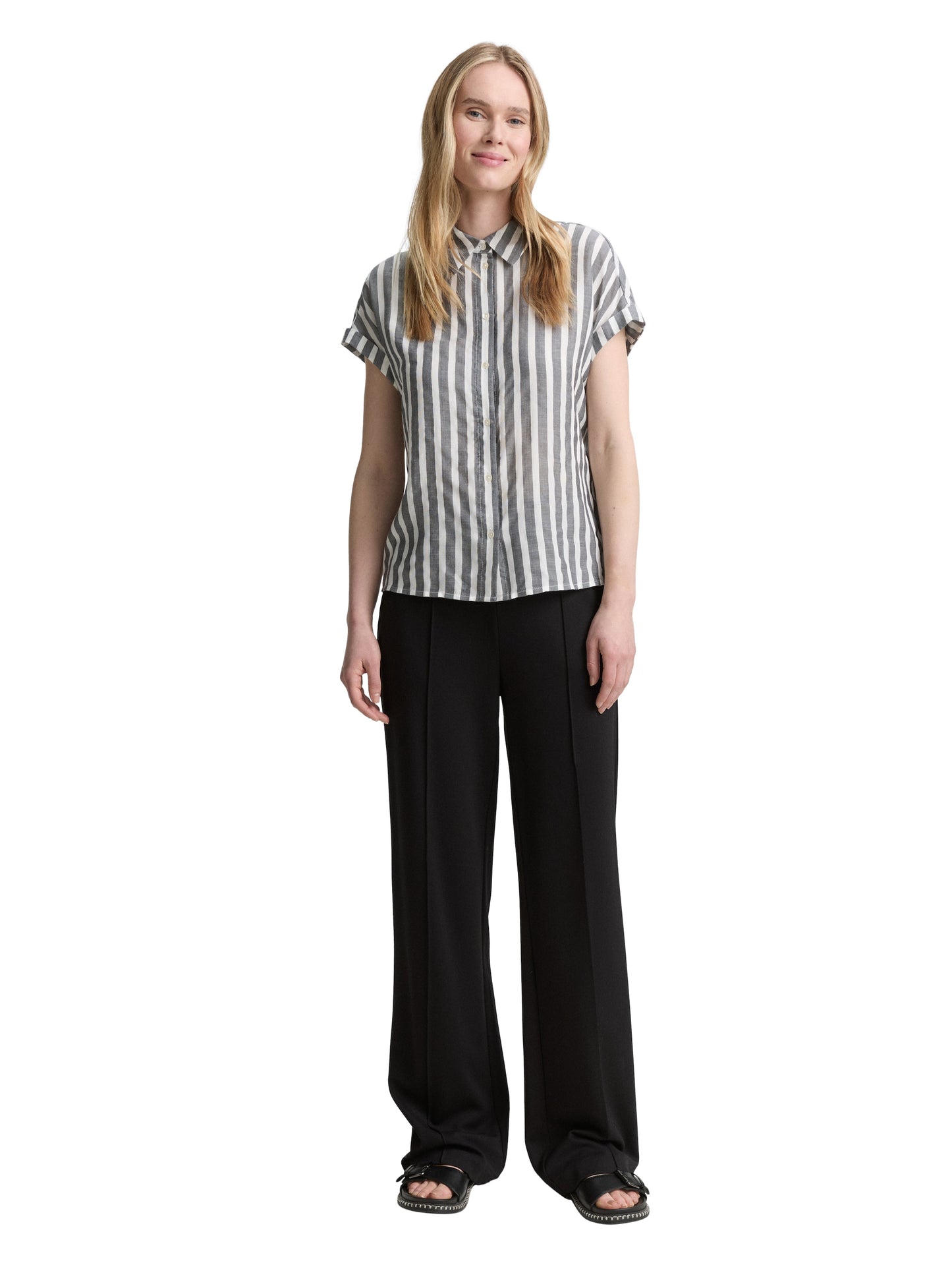 striped blouse shortsleeves - 1047057
