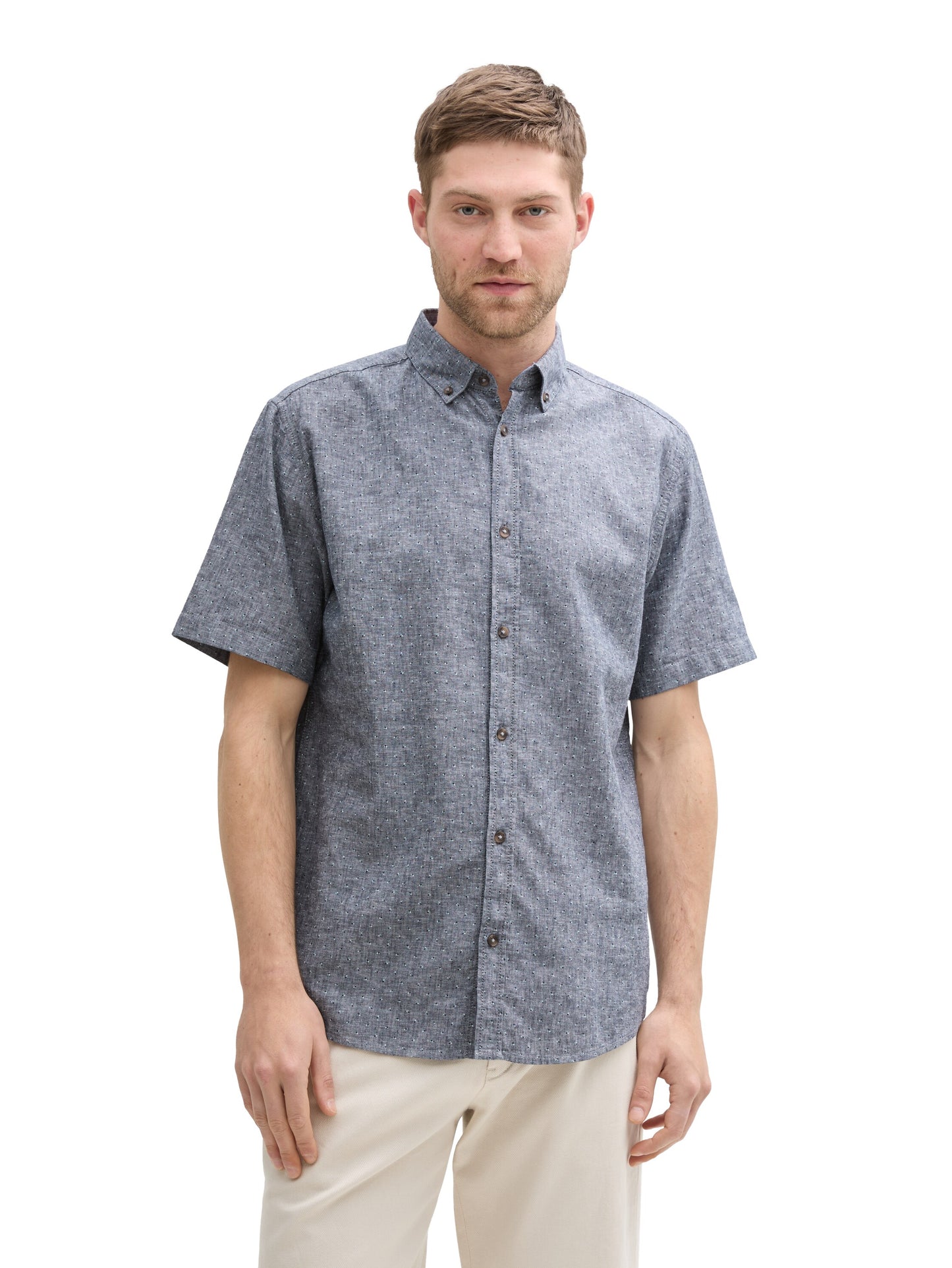 printed cotton linen shirt - 1045099