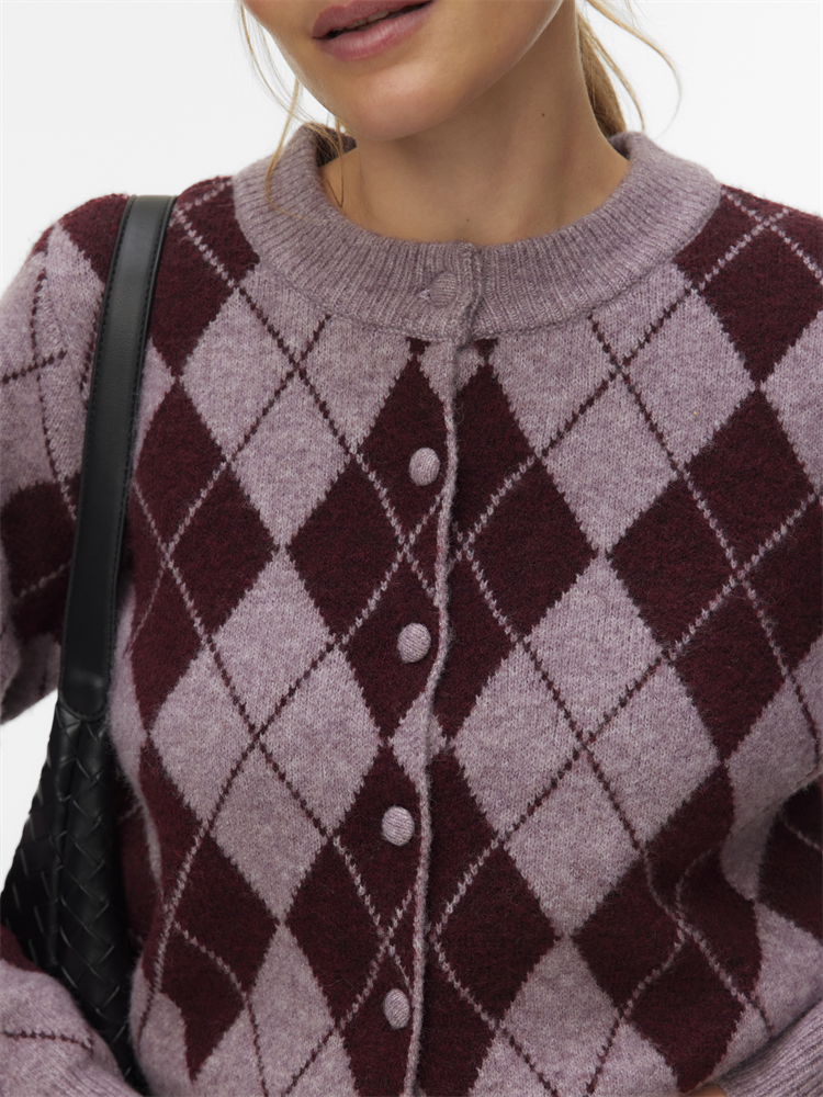 VMHALO LS O-NECK ARGYLE CARDIGAN BO - 10349316
