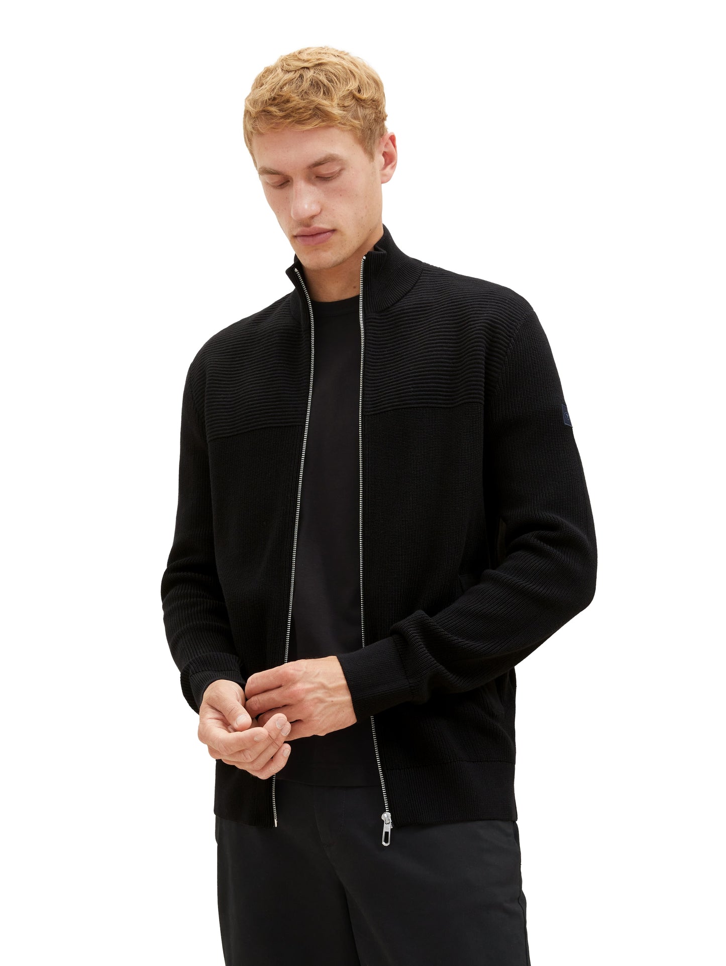 structure mix knit jacket - 1038317