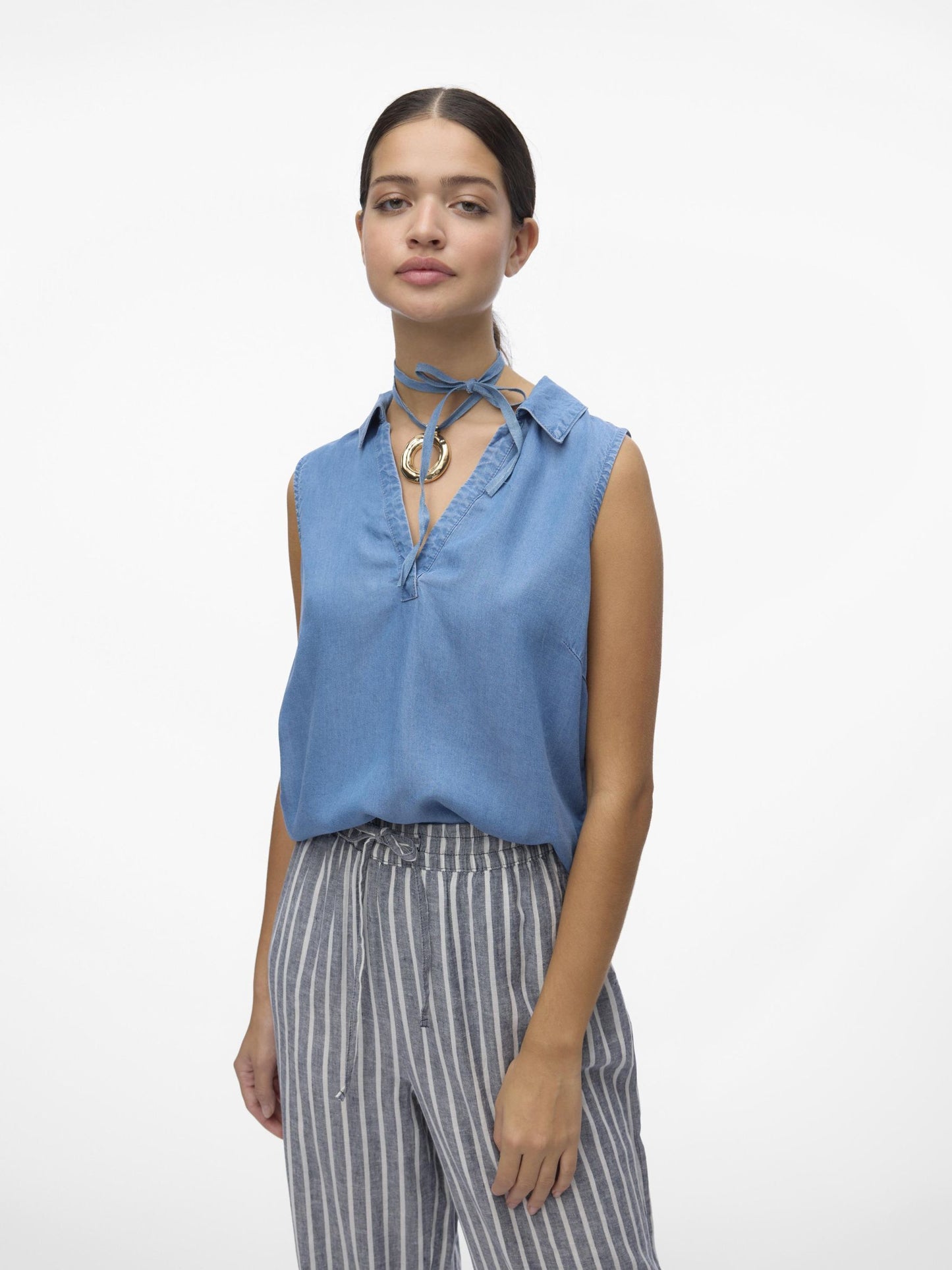 VMHARPER SL COLLAR SHORT TENCEL TOP - 10283751