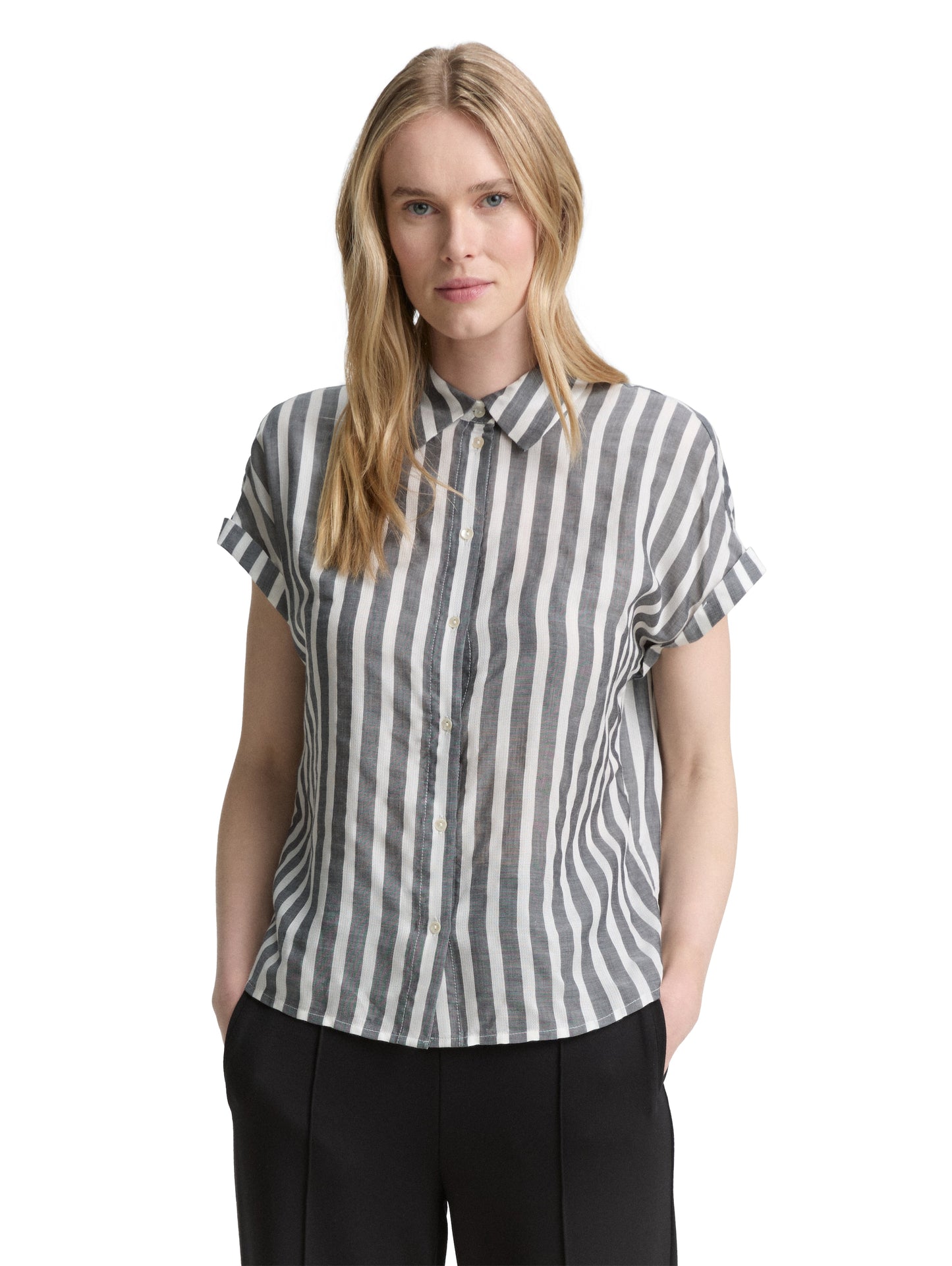 striped blouse shortsleeves - 1047057