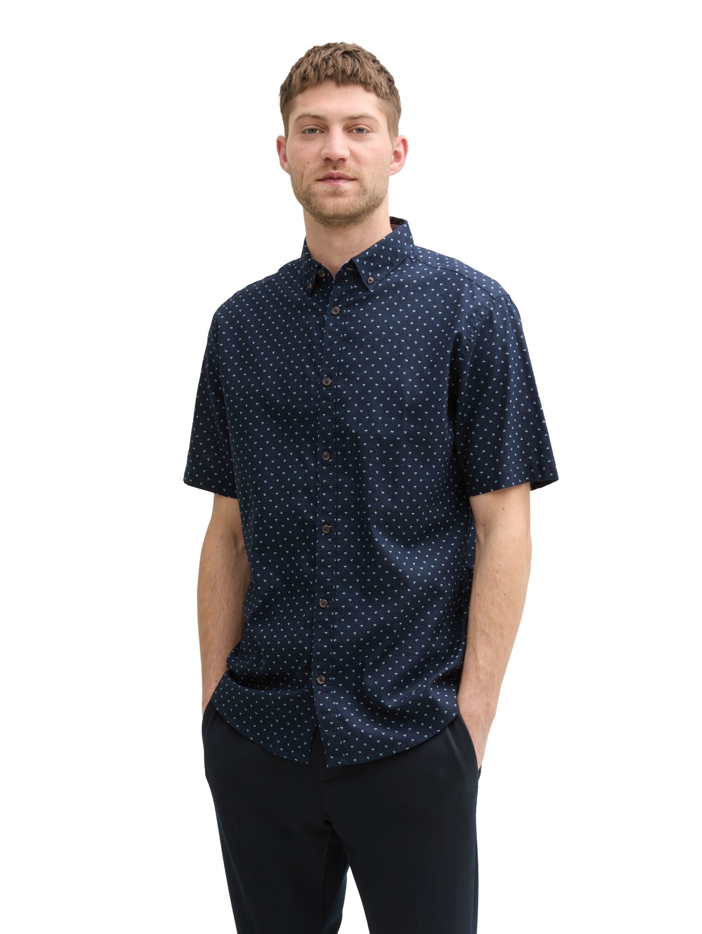 printed cotton linen shirt - 1045099