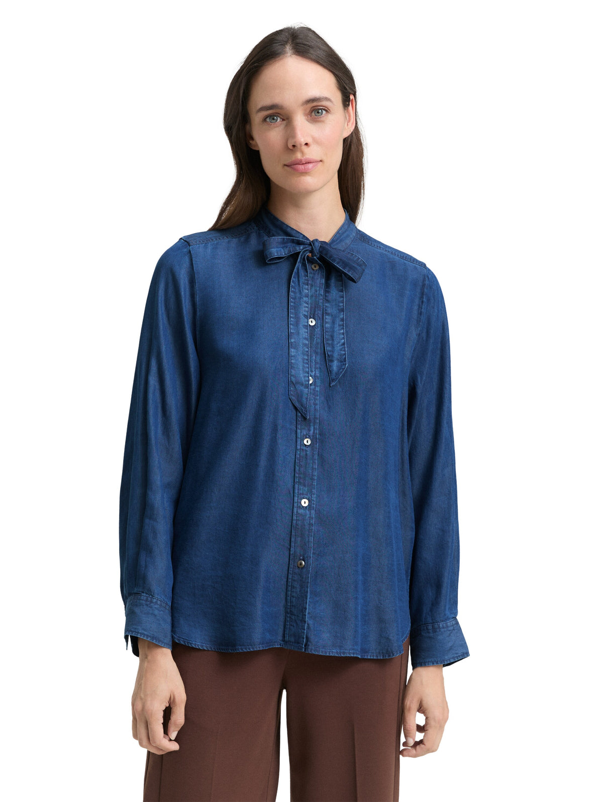 blouse denim look with bow tie - 1048677