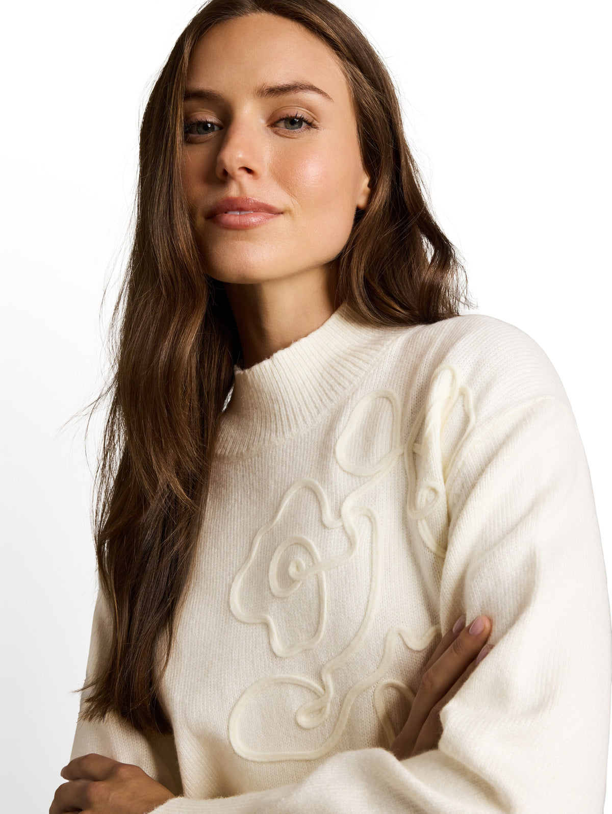 knit cosy embroidered mock-nec - 1052786