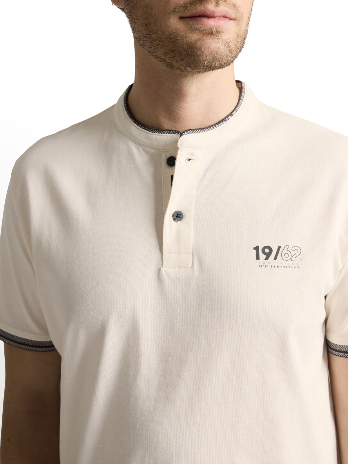 printed stand-up collar polo - 1050196