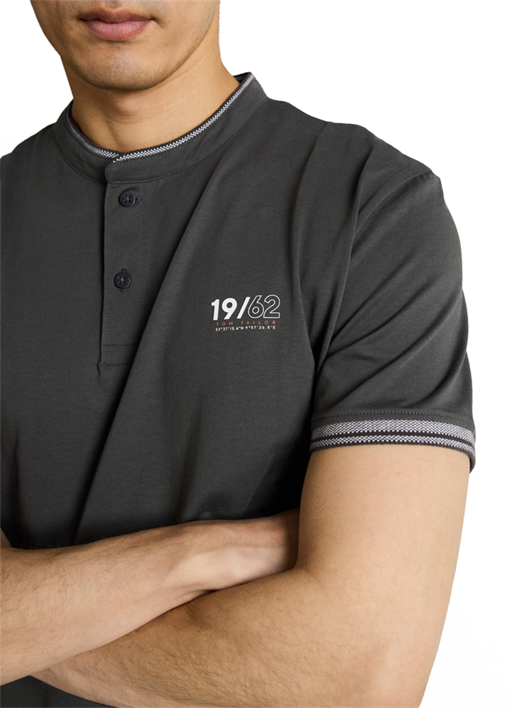 printed stand-up collar polo - 1050196