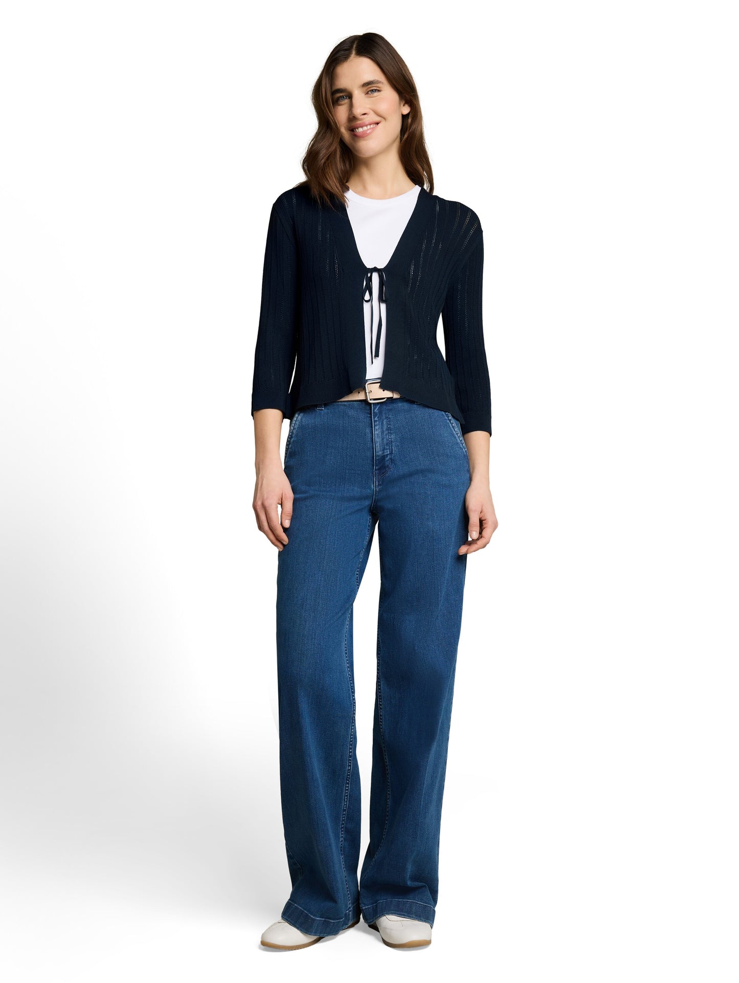 Knit crispy cardigan with bow - 1051347