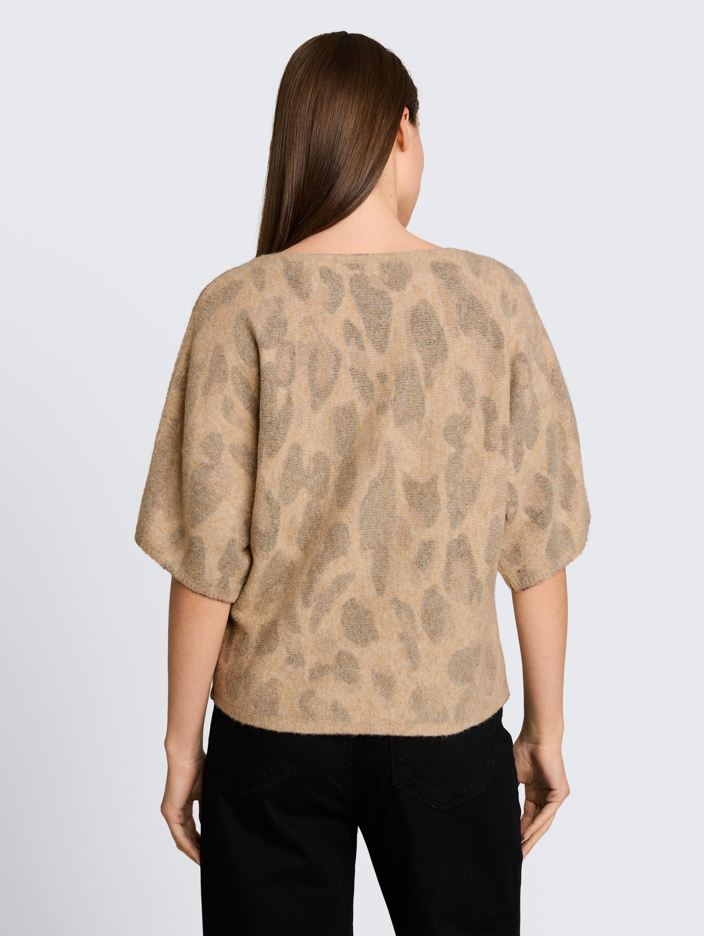 knit hairy printed batwing swe - 1052778