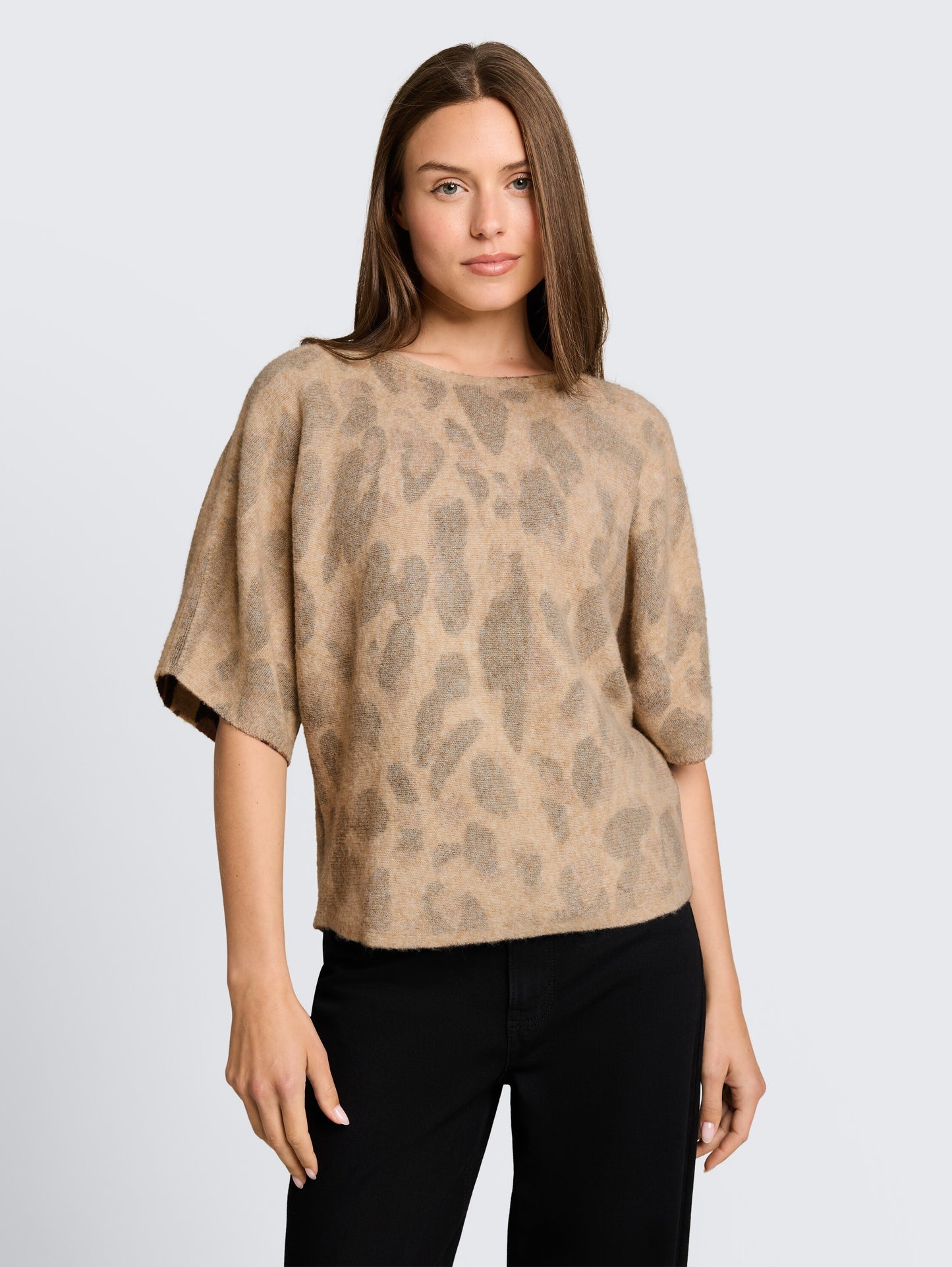 knit hairy printed batwing swe - 1052778