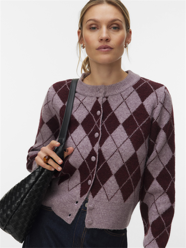 VMHALO LS O-NECK ARGYLE CARDIGAN BO - 10349316
