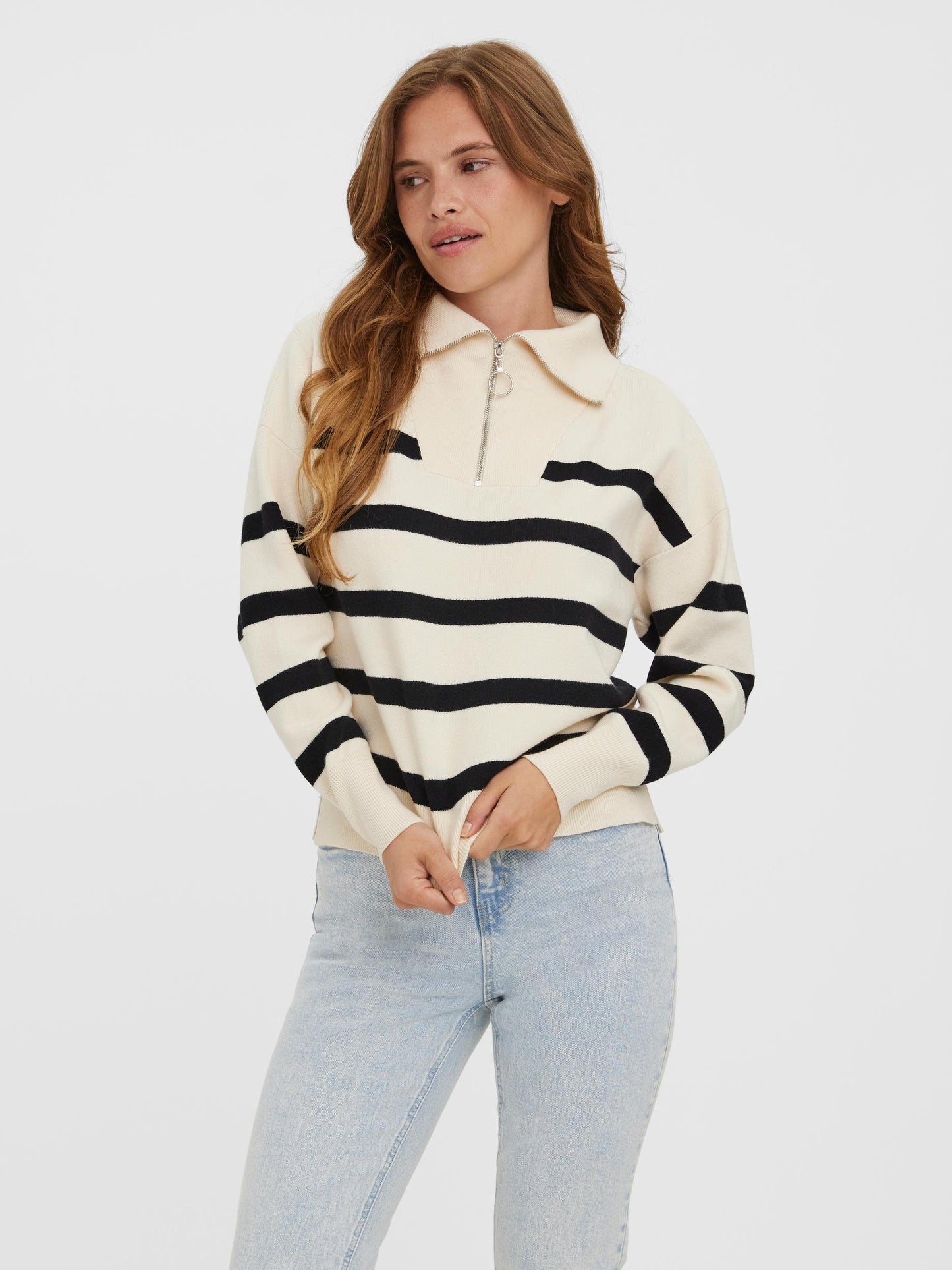 VMSABA STRIPE LS HIGHNECK BLOUSE GA - 10269246