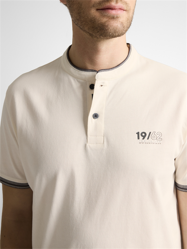 printed stand-up collar polo - 1050196
