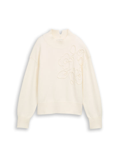 knit cosy embroidered mock-nec - 1052786