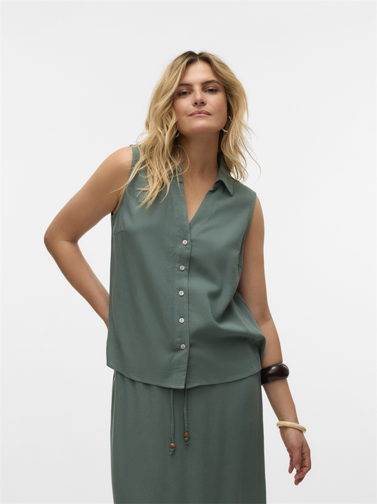 VMMYMILO SL V-NECK SHIRT WVN  GA BO - 10303648