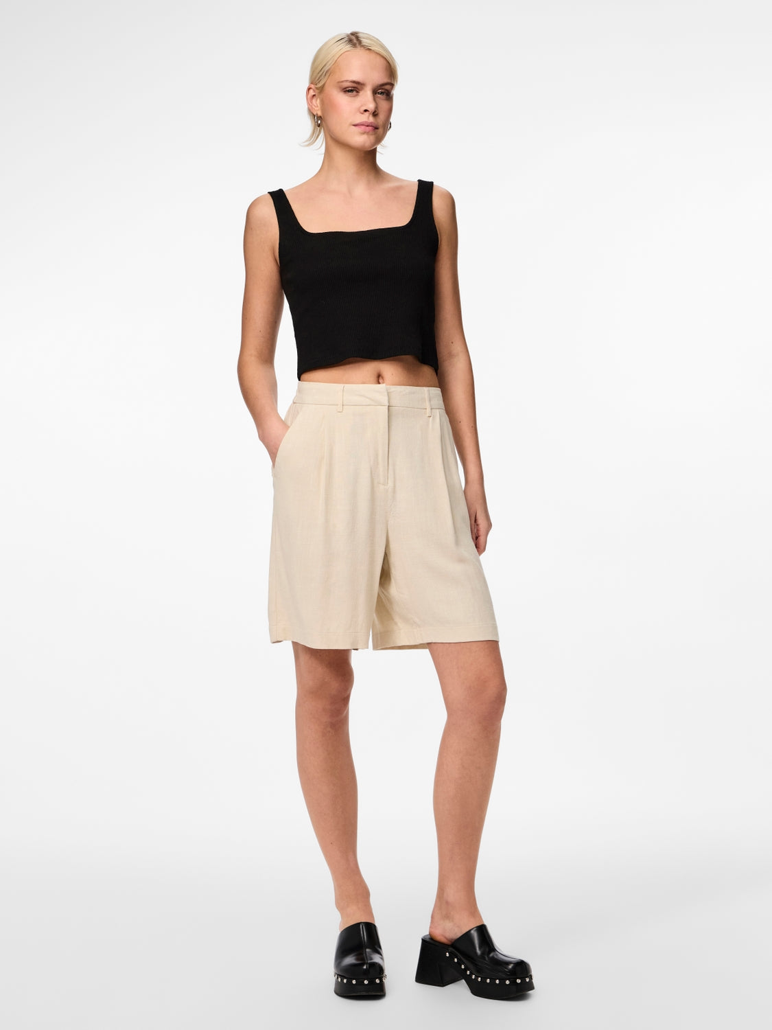 PCVINSTY HW LINEN BERMUDA SHORTS - 17138043