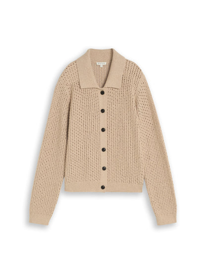 Knit cardigan with collar - 1051363