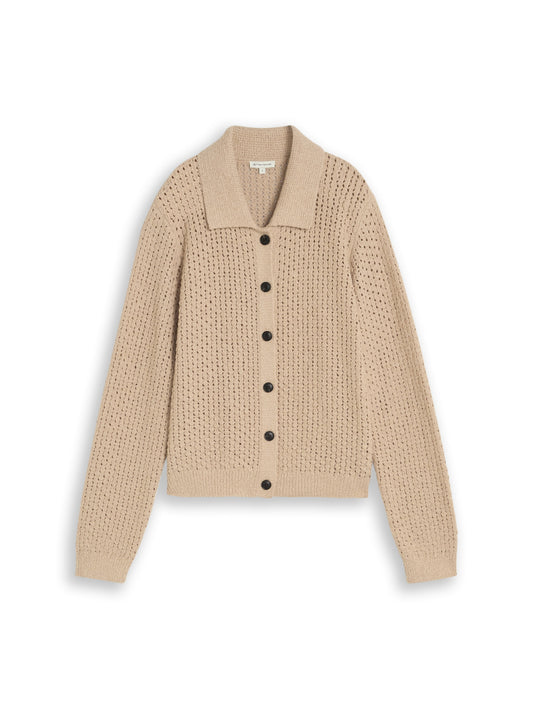 Knit cardigan with collar - 1051363