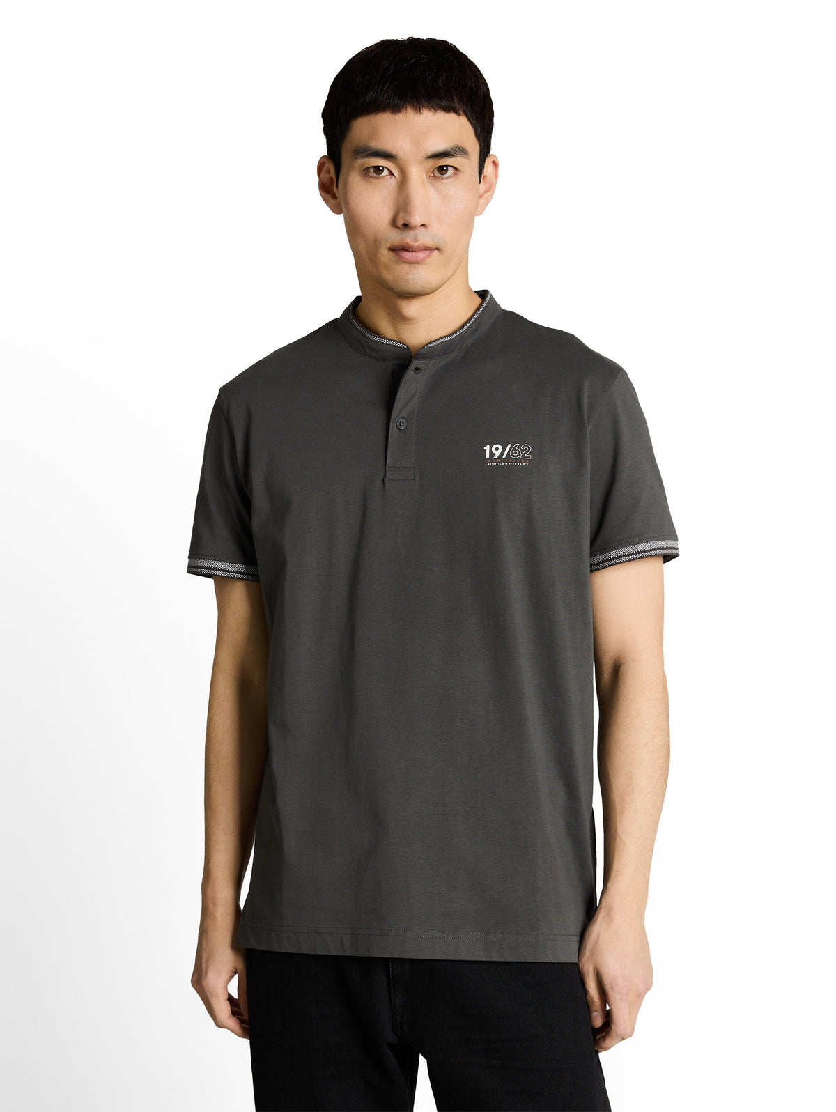 printed stand-up collar polo - 1050196