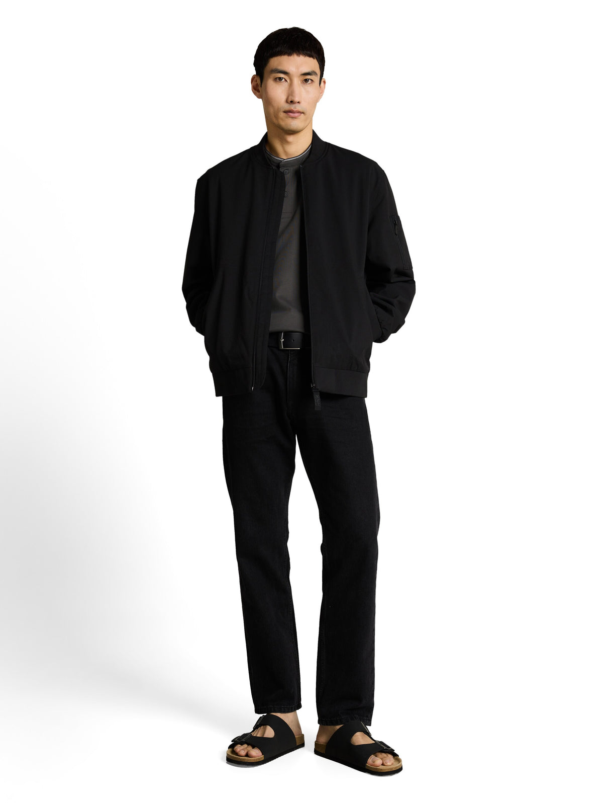 printed stand-up collar polo - 1050196