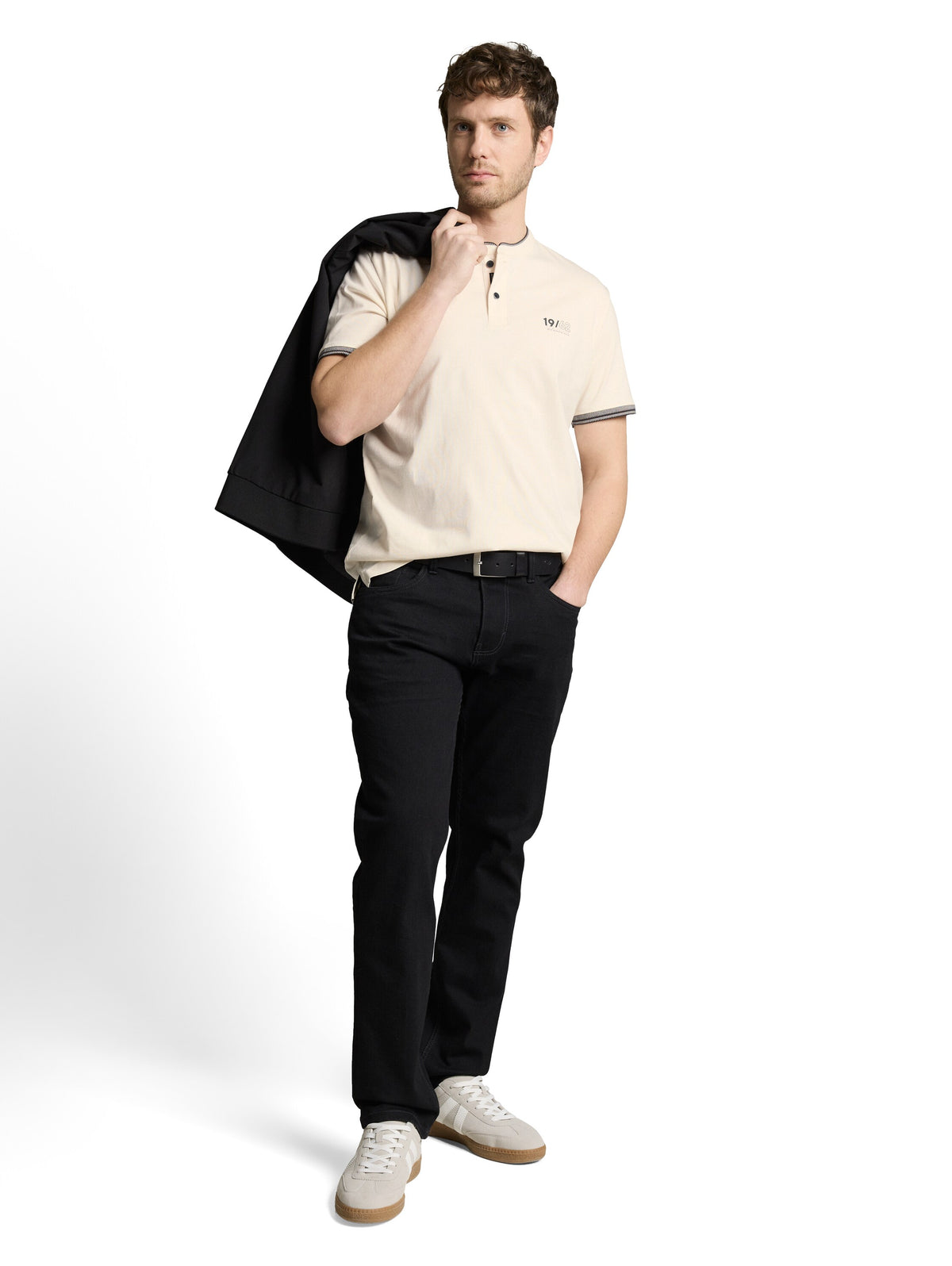 printed stand-up collar polo - 1050196