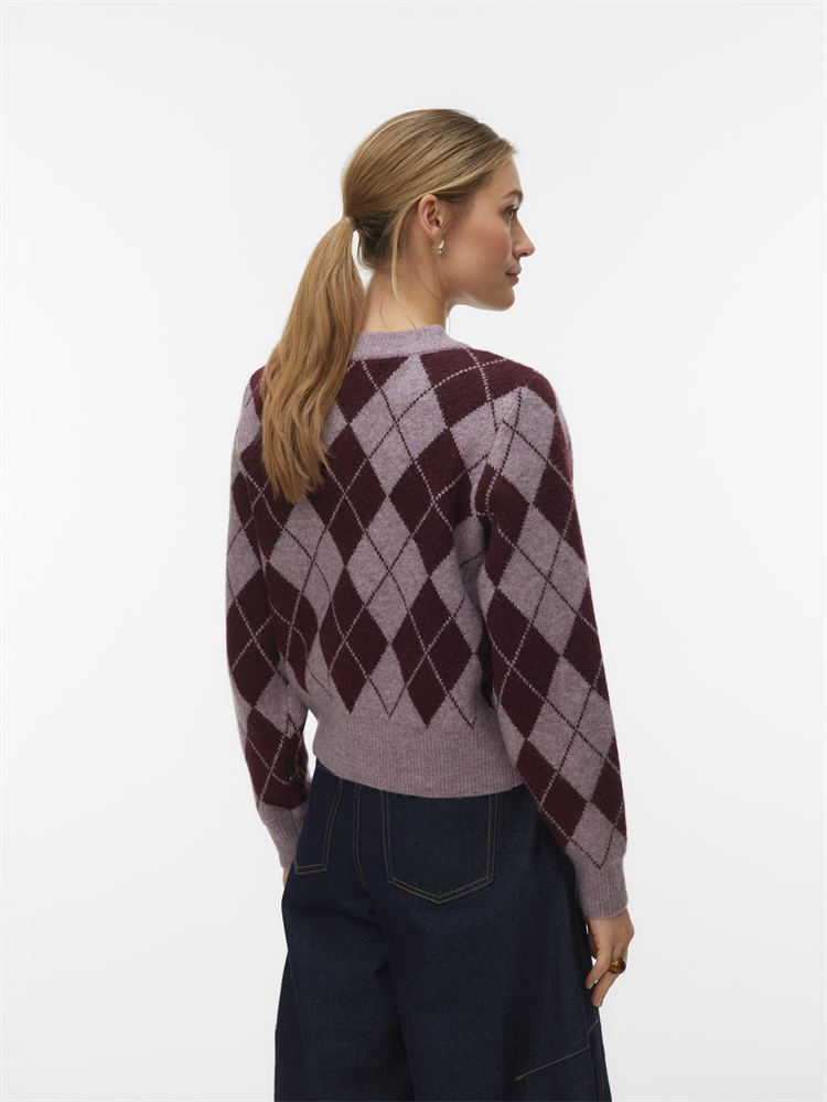 VMHALO LS O-NECK ARGYLE CARDIGAN BO - 10349316