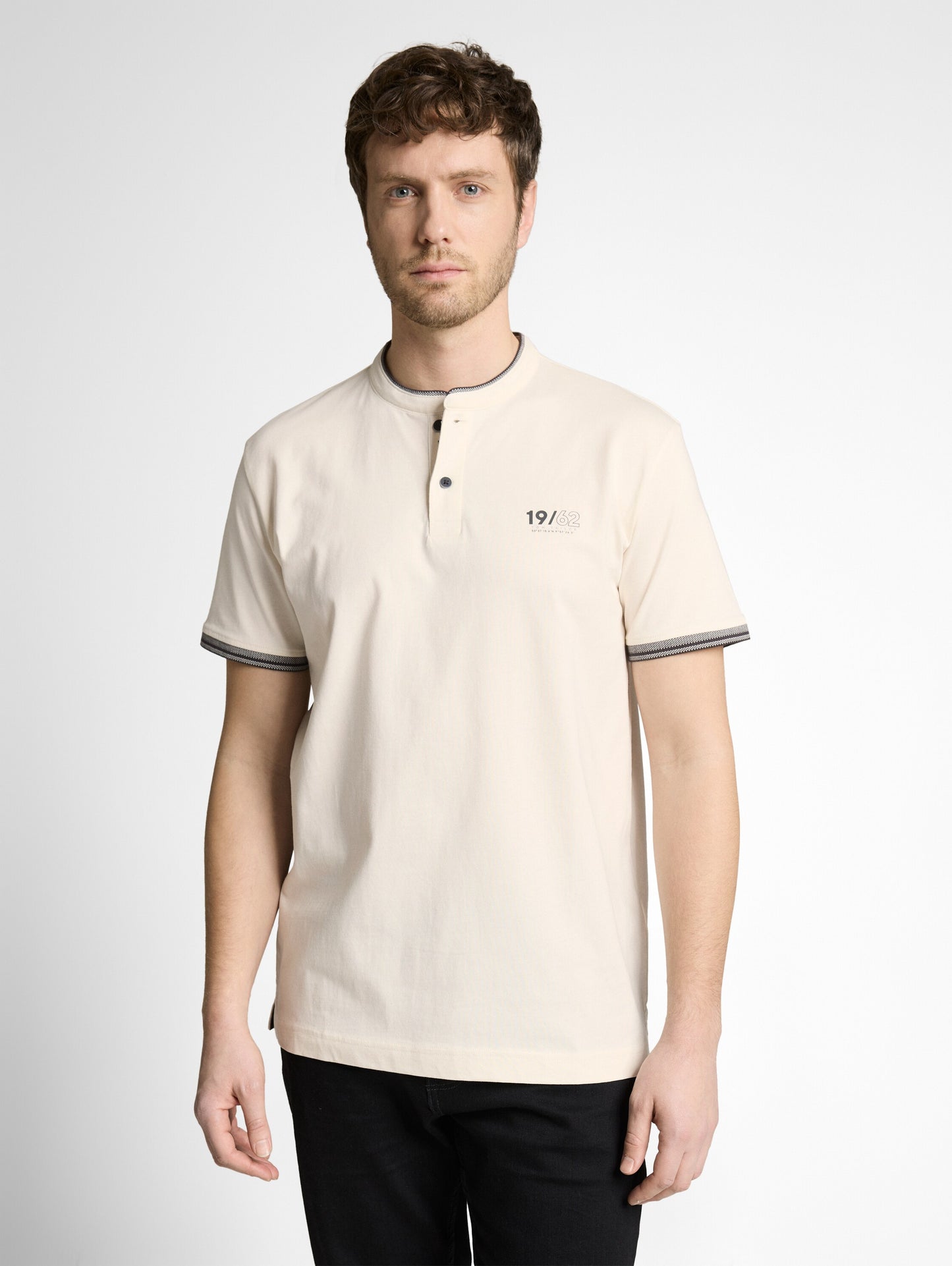 printed stand-up collar polo - 1050196