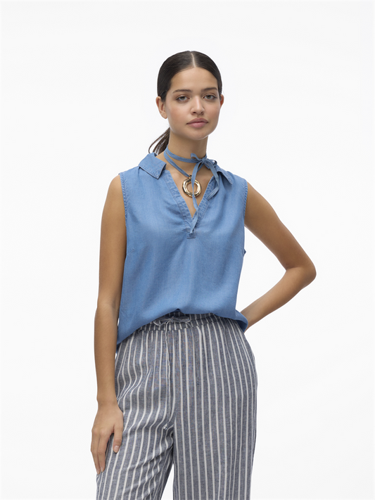 VMHARPER SL COLLAR SHORT TENCEL TOP - 10283751