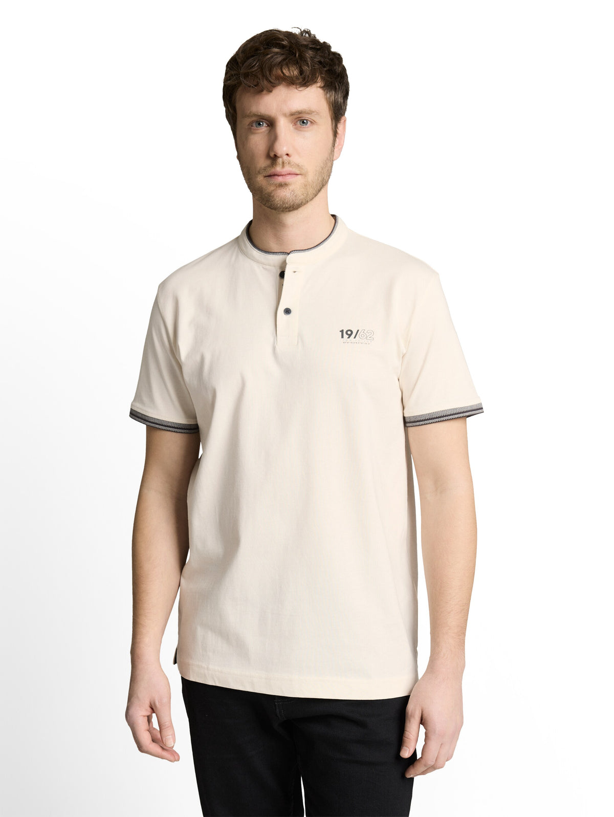 printed stand-up collar polo - 1050196