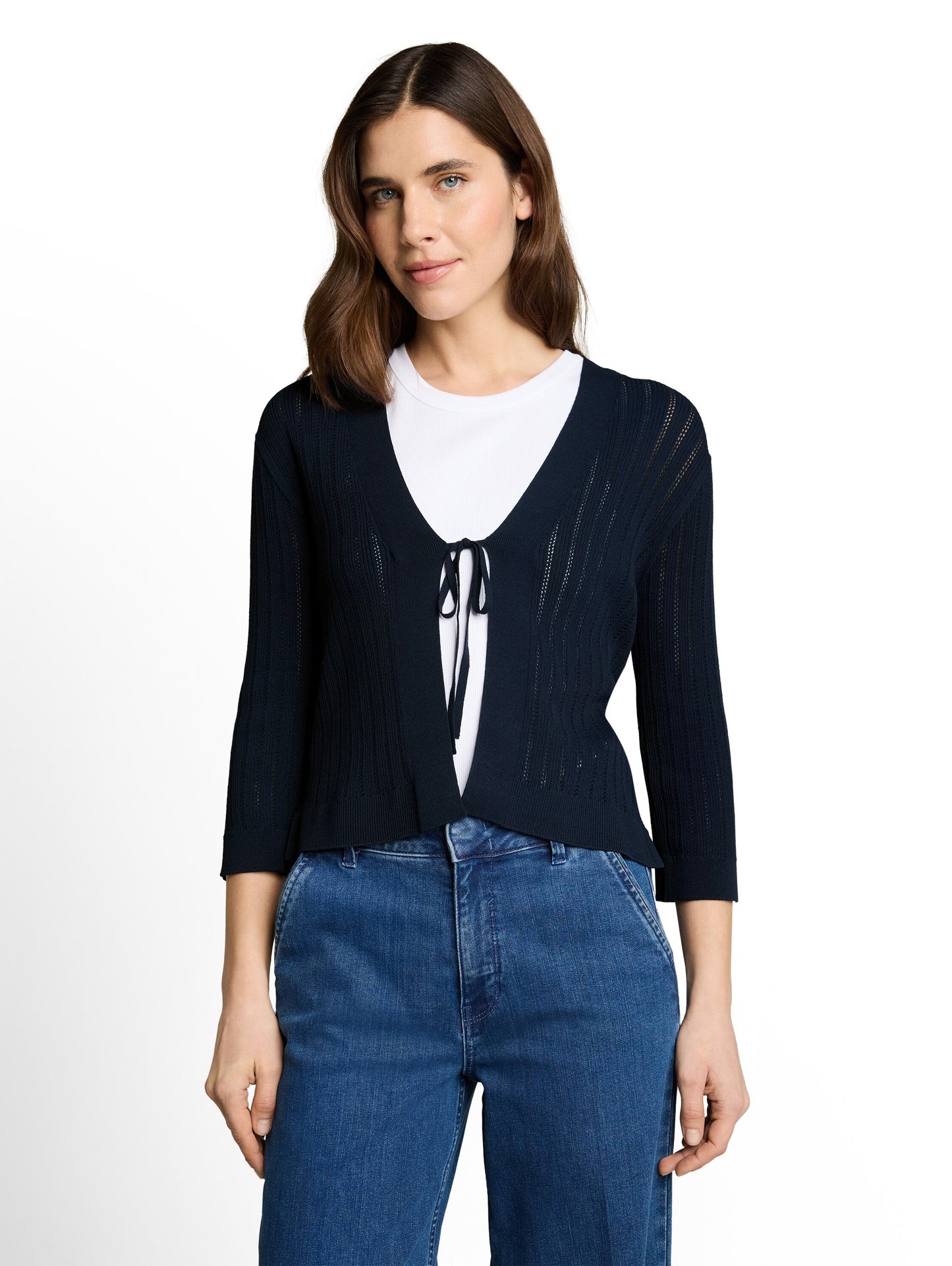 Knit crispy cardigan with bow - 1051347