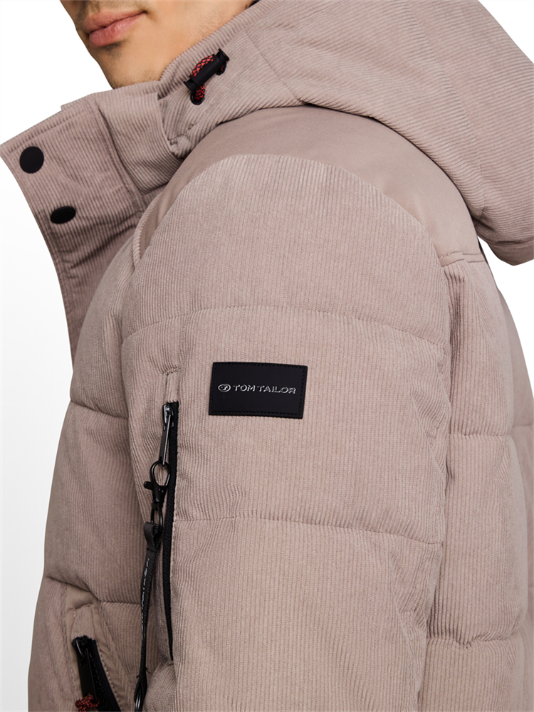 hooded texture mix puffer jack - 1052361