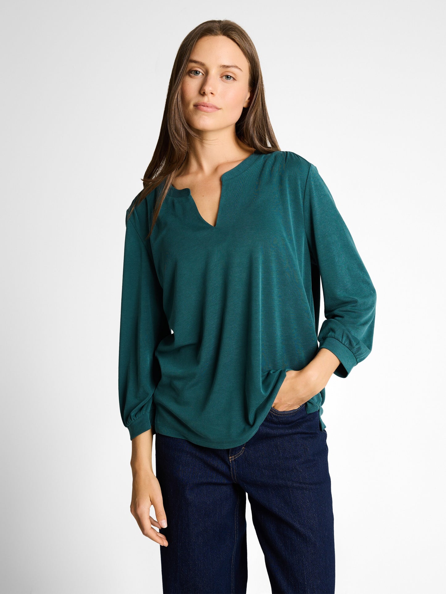 T-shirt henley with gathering - 1050430