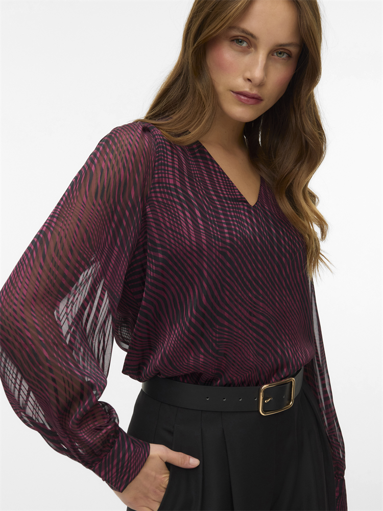 VMGEBRA GEDNA LS V-NECK TOP WVN BTQ - 10335834