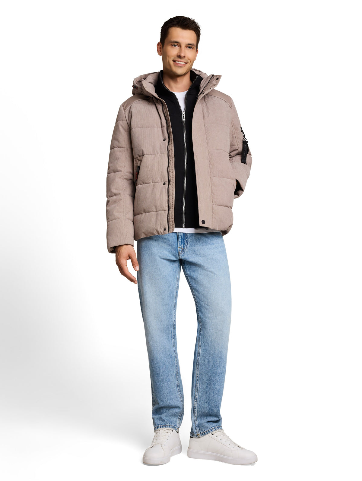 hooded texture mix puffer jack - 1052361