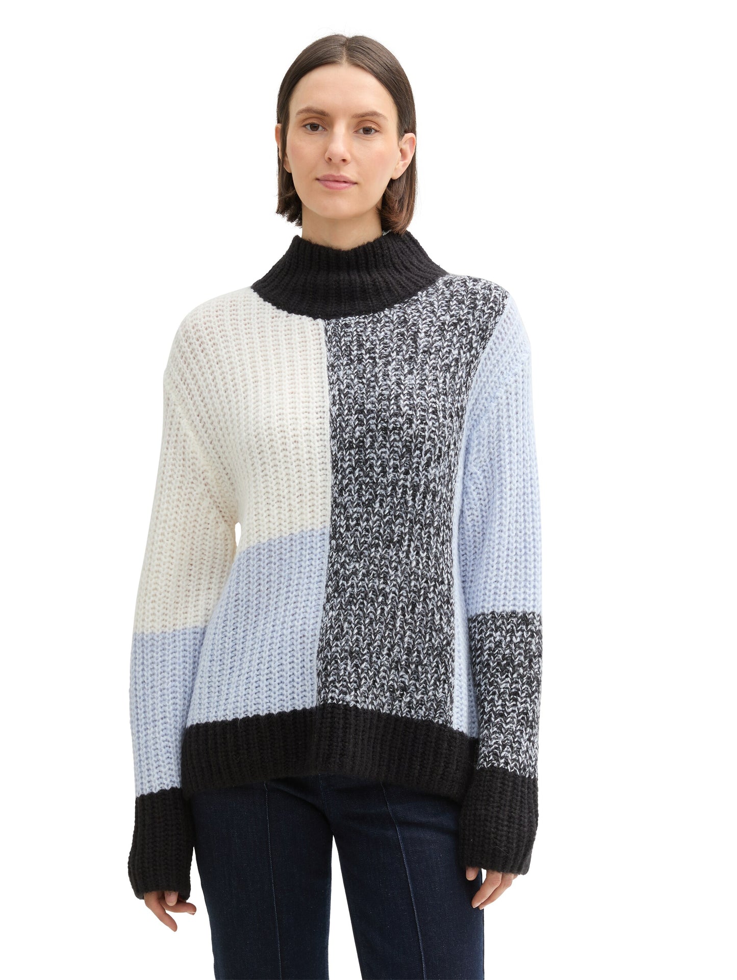 knit patched mock-neck - 1044093